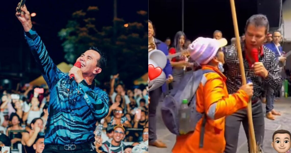 Jhonny Rivera y la nobleza al subir unas 'escobitas' en plano concierto
