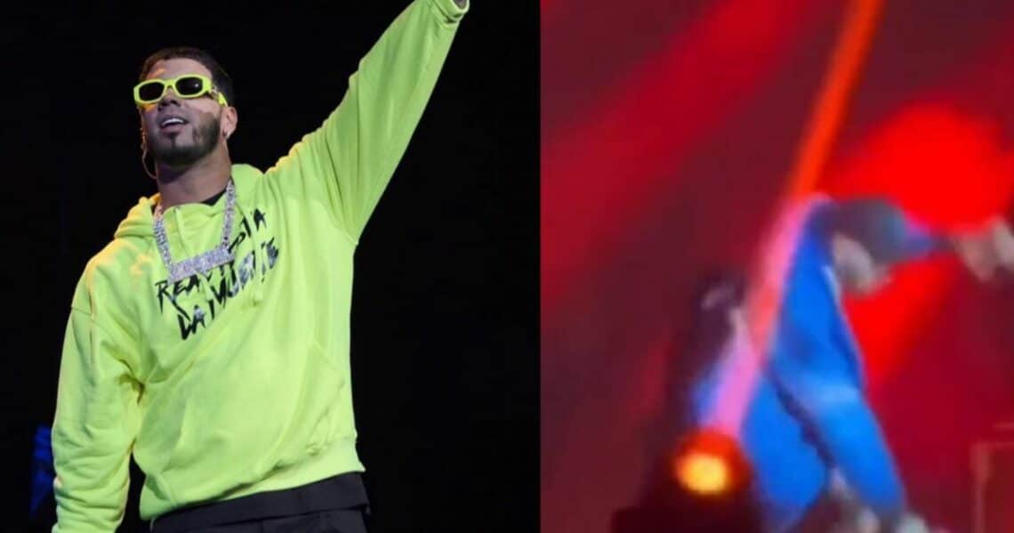 Anuel AA se resbaló y cayó en pleno concierto: Se enojó con su equipo de trabajo