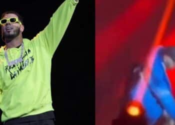 Anuel AA se resbaló y cayó en pleno concierto: Se enojó con su equipo de trabajo