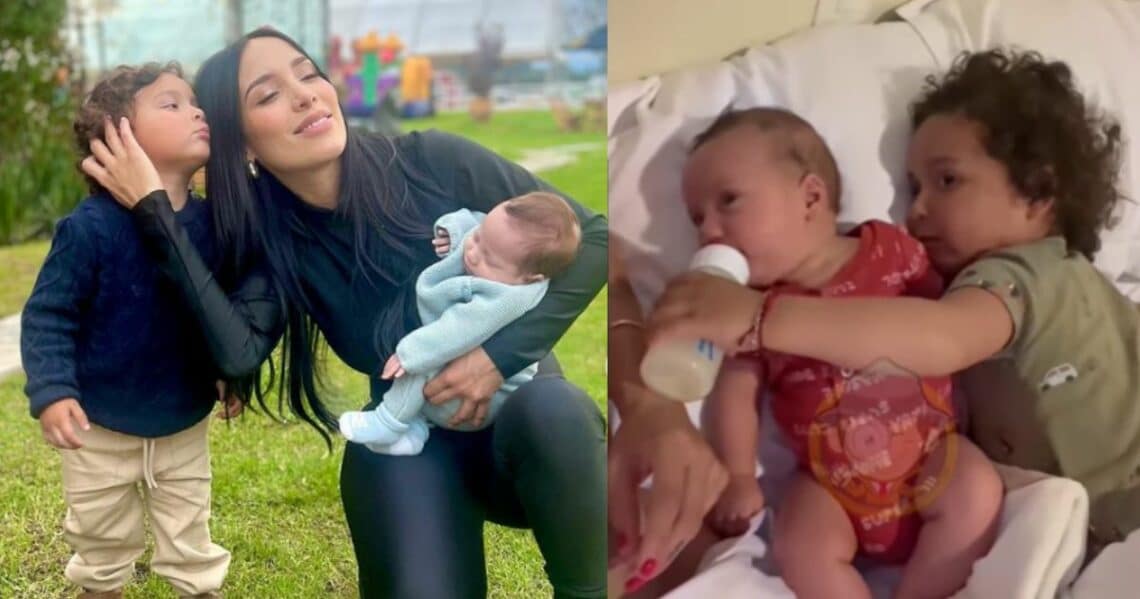 Máximo, el hijo de Luisa W y Pipe Bueno hizo que todos se enternecieran al darle tetero a su hermano menor, Domenic