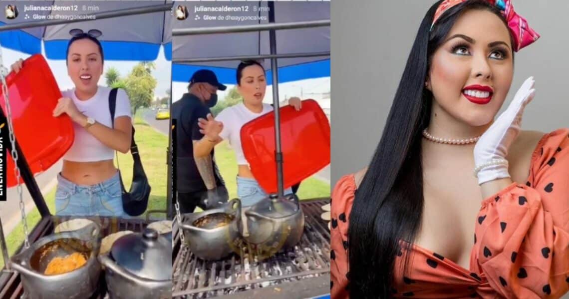 Juliana Calderón vendiendo arepas