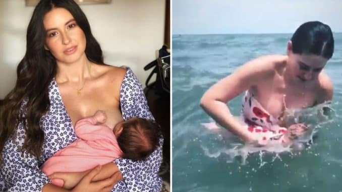 Taliana mete a su hija por primera vez en el mar