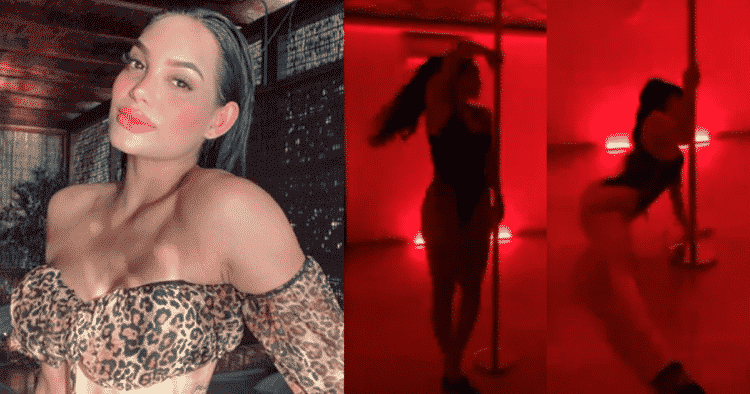 En un cuarto rojo, Andrea Valdiri demostró su flexibilidad bailando en el tubo
