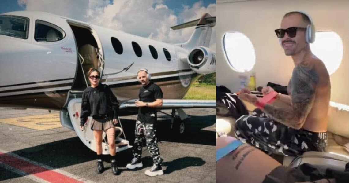 Greeicy Rendón y Mike Bahía hacen ejercicio en pleno avión